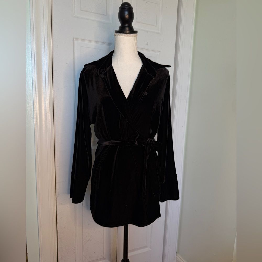 Y2K/ 90s Harve Bernard Midnight Black Velvet Wrap Dress